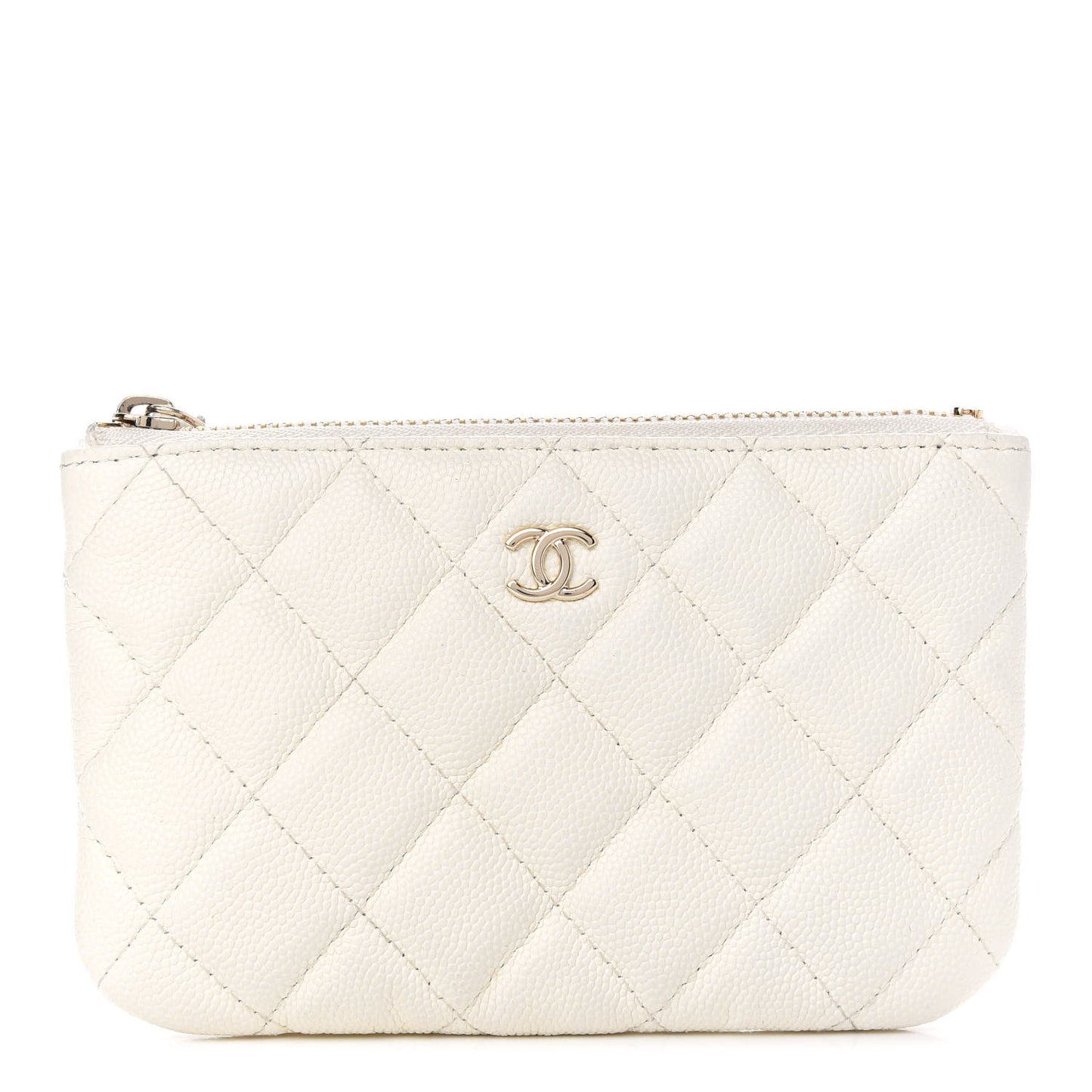 Caviar Quilted Small Cosmetic Case White
