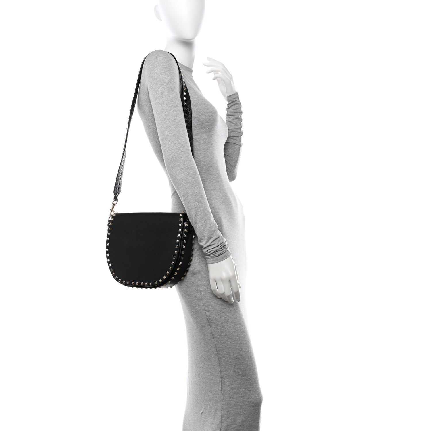 Valentino Garavani Grained Calfskin Rockstud Saddle Bag Black 2 of 12