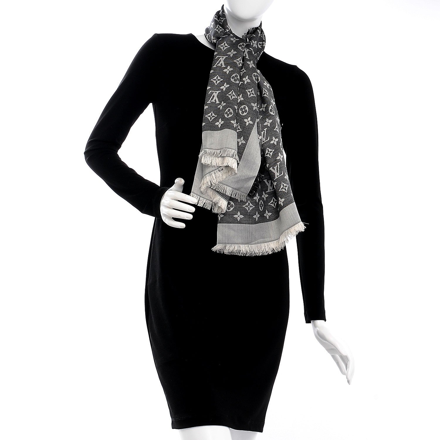 Louis Vuitton Wool Silk Monogram Denim Shawl Black 2 of 5