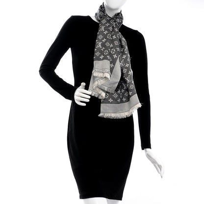 Louis Vuitton Wool Silk Monogram Denim Shawl Black 2 of 5