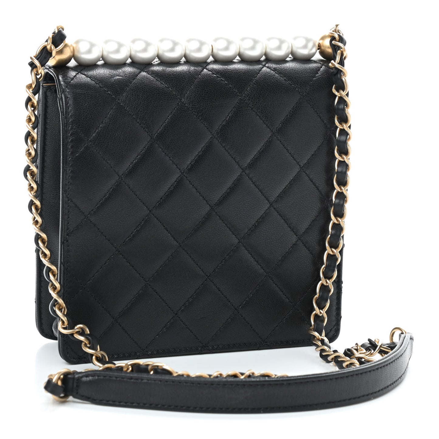 Goatskin Quilted Chic Pearls Flap Black