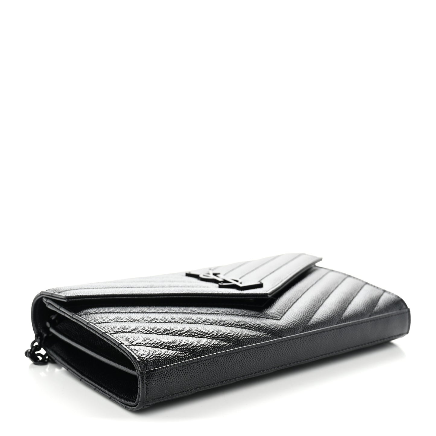 Grain De Poudre Matelasse Chevron Monogram Monochrome Envelope Chain Wallet Black