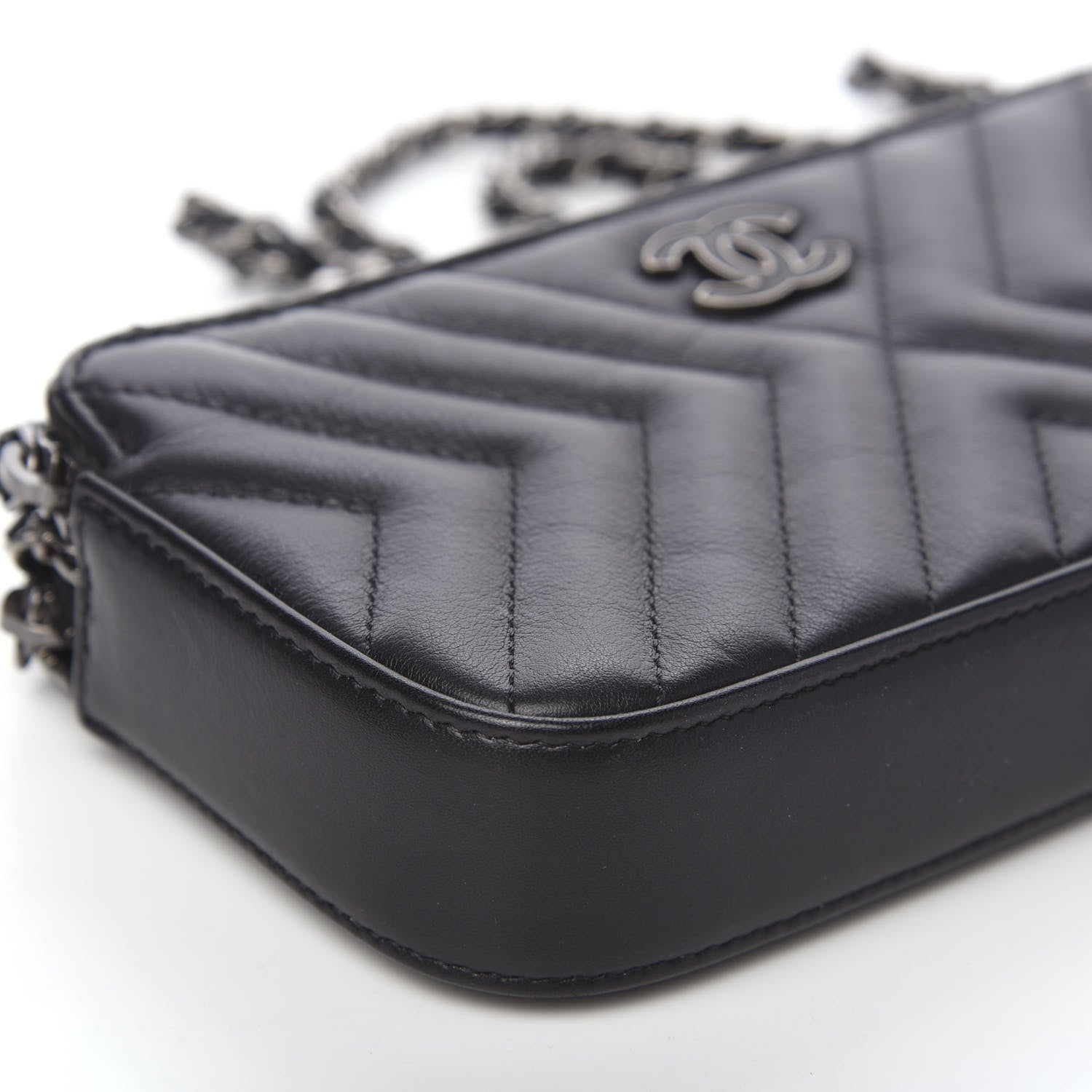 Chanel Calfskin Chevron Quilted Tassel Clutch With Chain Black 6 of 11