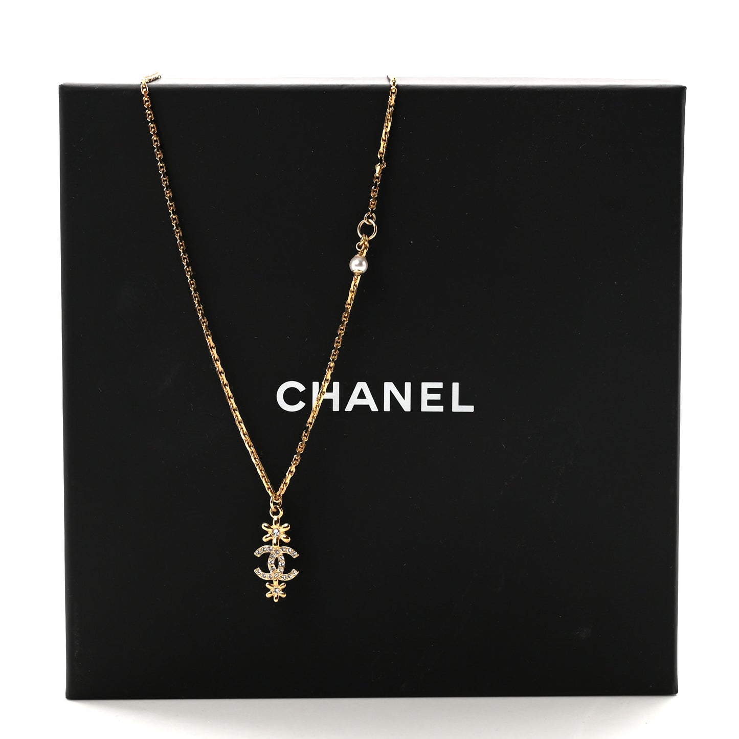 Crystal CC Flower Necklace Gold