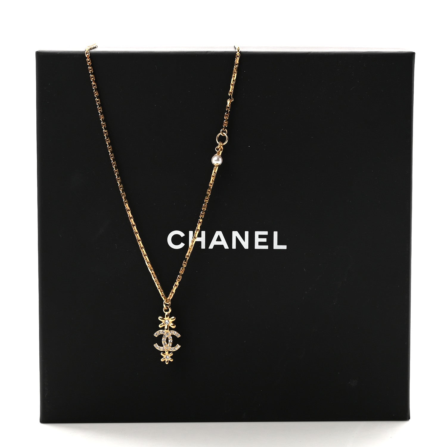 Chanel Crystal CC Flower Necklace Gold 7 of 7