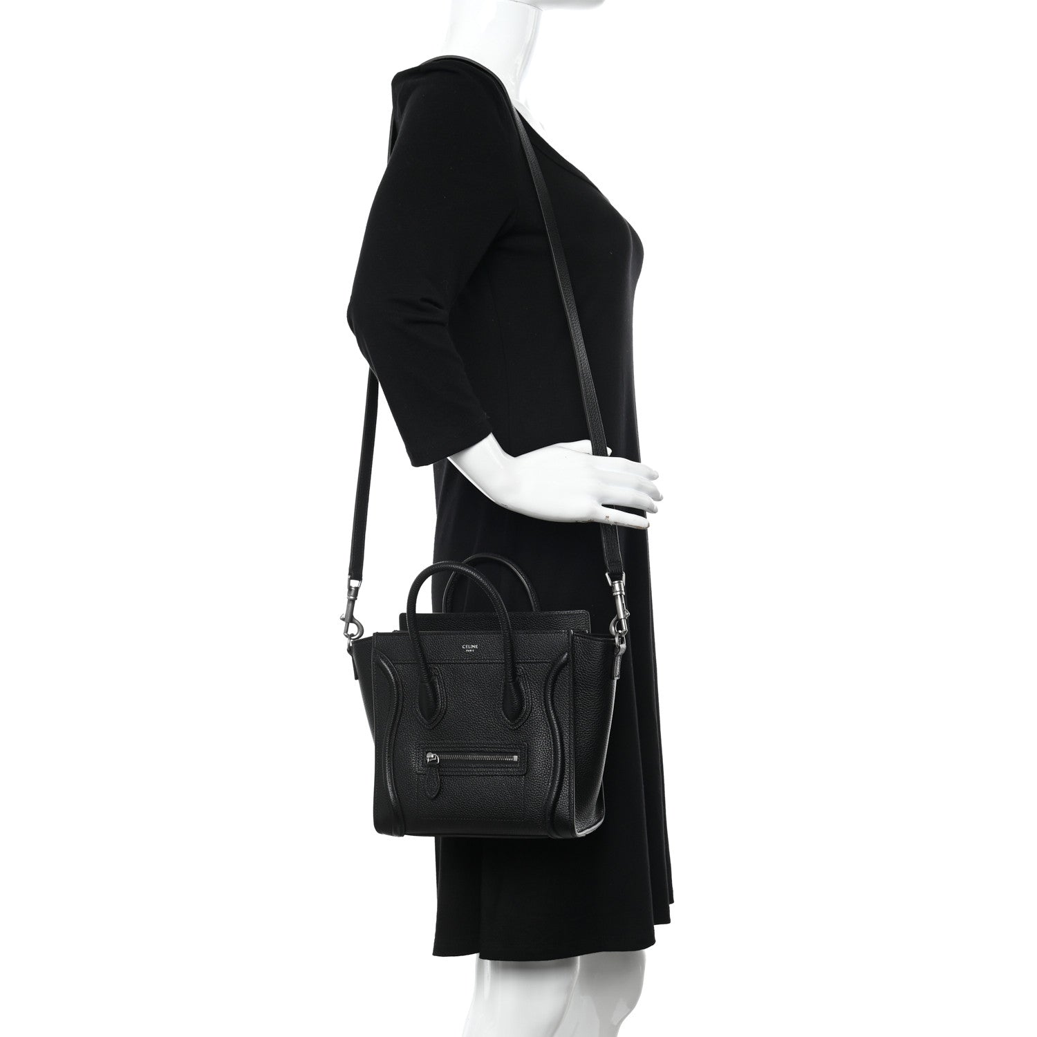 Celine Drummed Calfskin Nano Luggage Black 2 of 11
