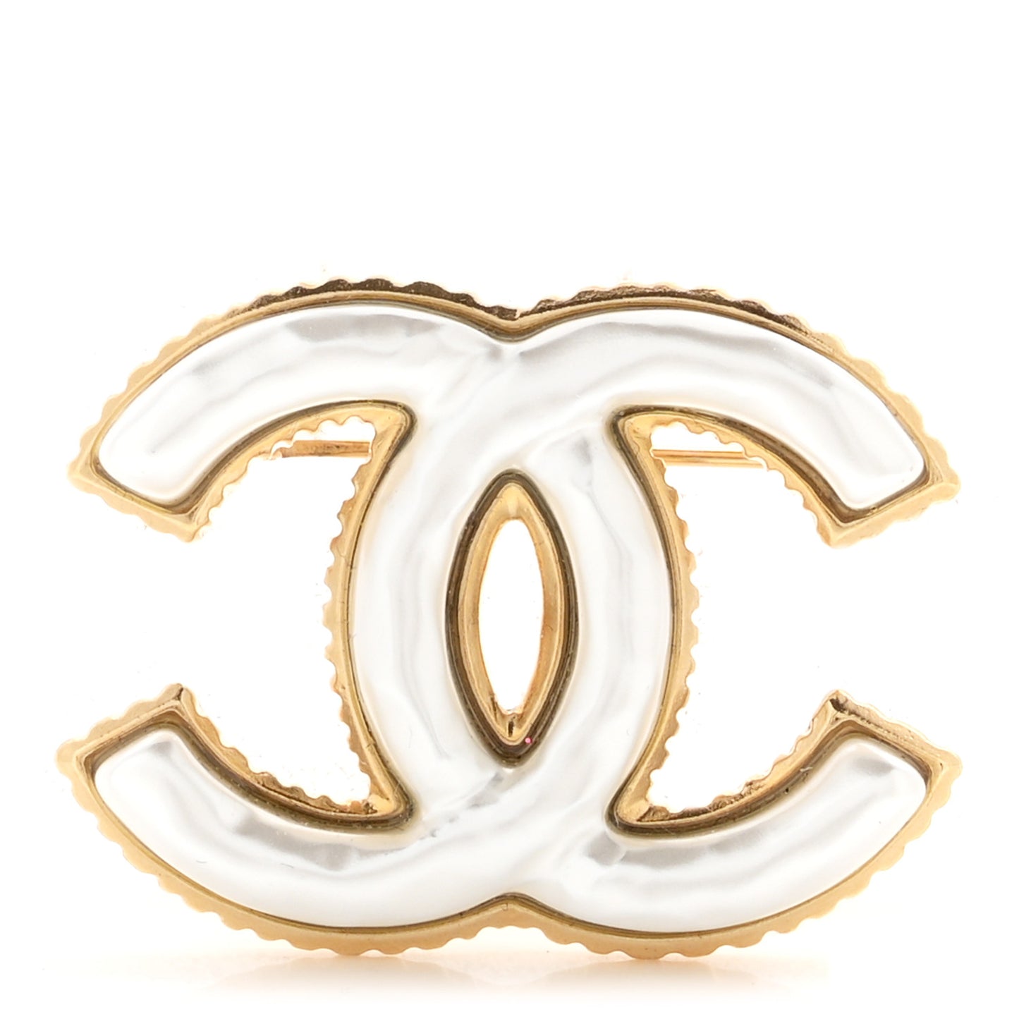 Metal Enamel CC Brooch Gold White