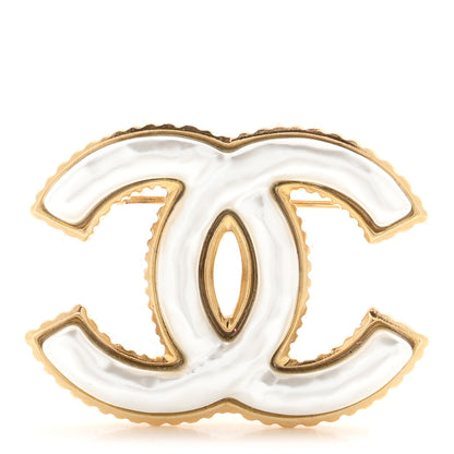Chanel Metal Enamel CC Brooch Gold White 1 of 3