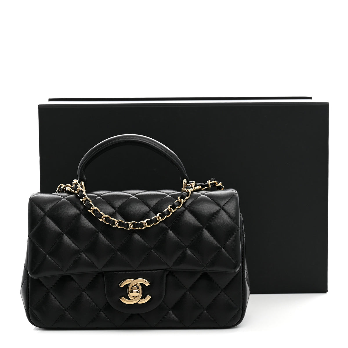 Chanel Lambskin Quilted Mini Top Handle Rectangular Flap Black 11 of 11