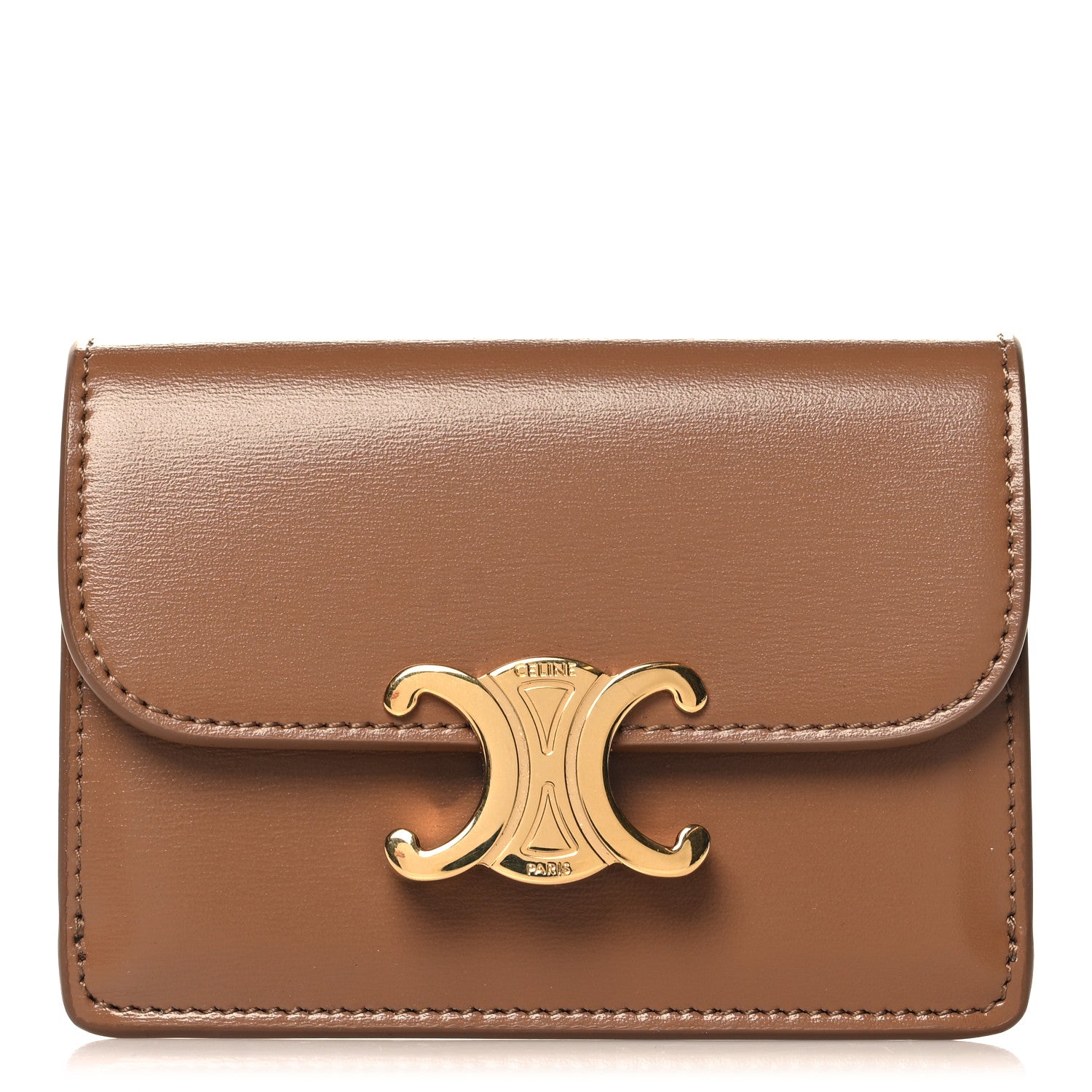 Celine Shiny Calfskin Triomphe Flap Card Holder Bronze 1 of 9