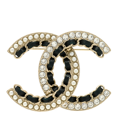 Chanel Lambskin Crystal CC Chain Brooch Black Gold 1 of 4