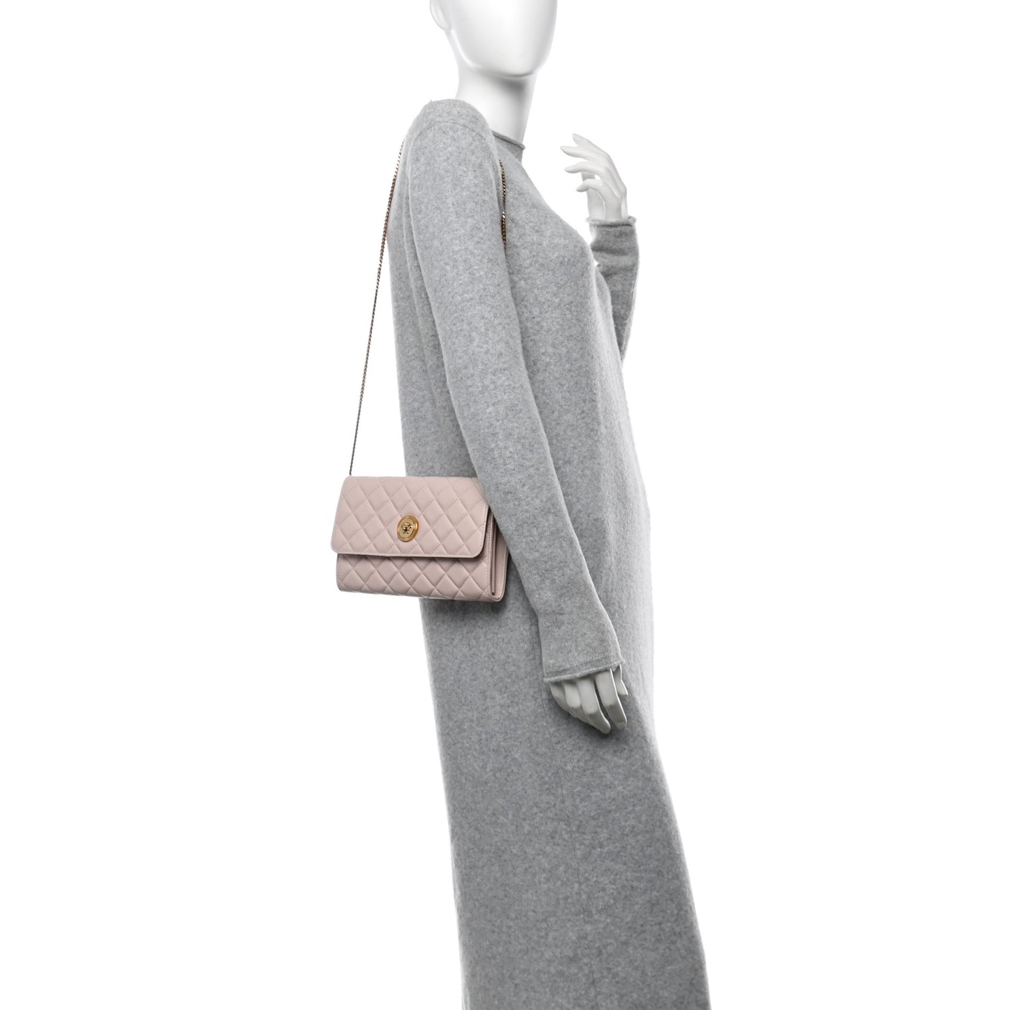 Lambskin Quilted Medusa Wallet on Chain Crossbody Light Pink