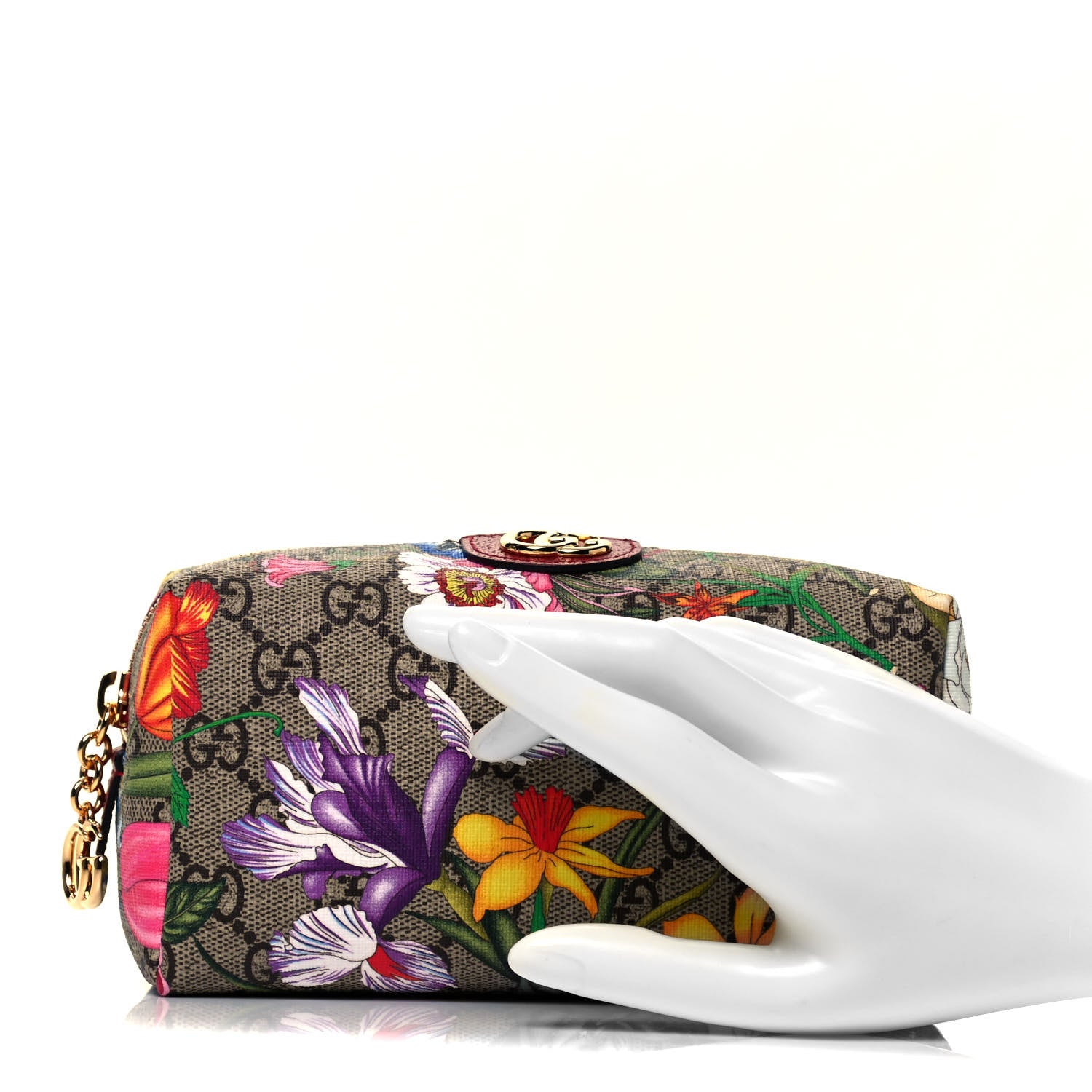 Gucci Soft GG Supreme Monogram Flora Calfskin Medium Ophidia Cosmetic Case Beige Ebony Multicolor Rosso 2 of 9