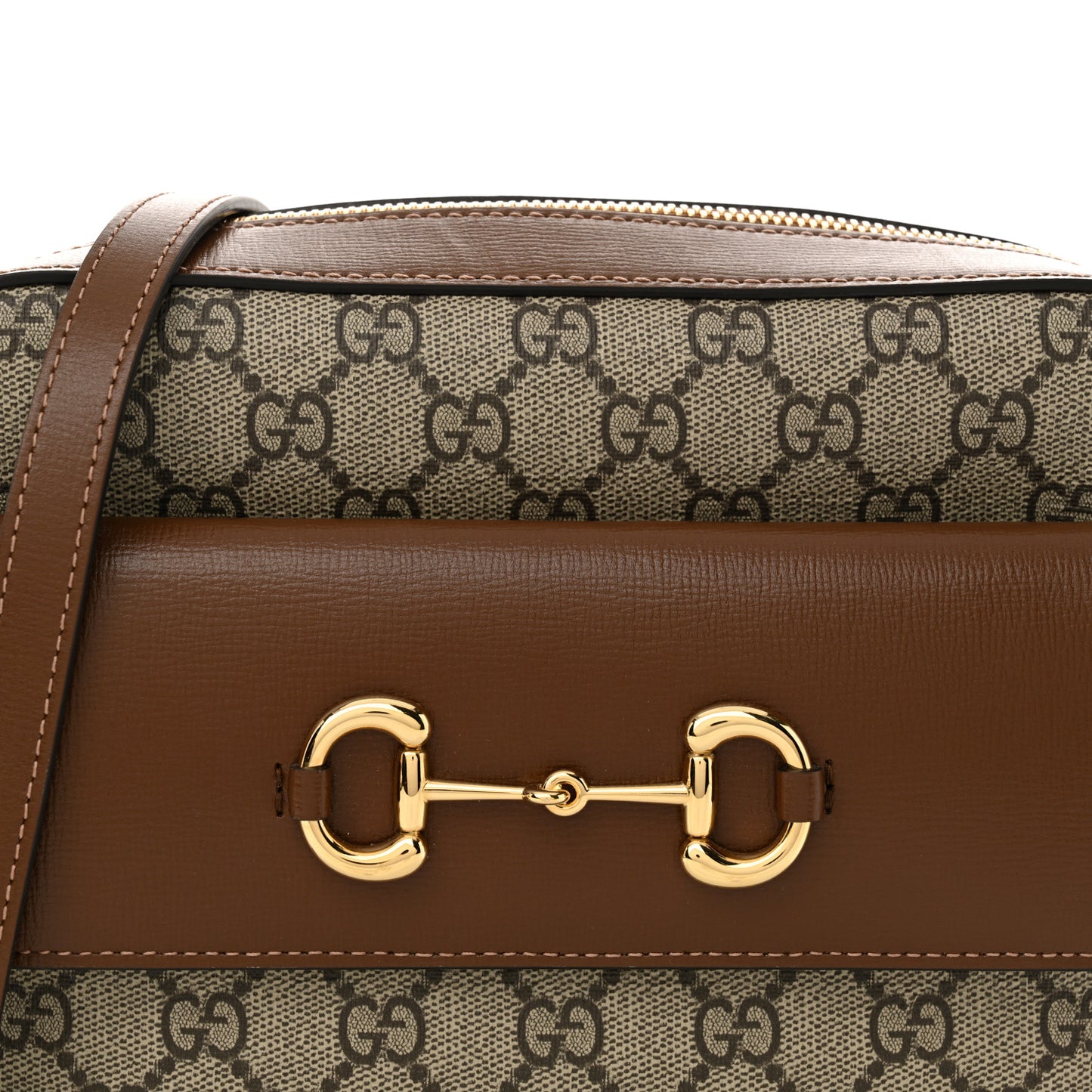 GG Supreme Monogram Small Horsebit 1955 Shoulder Bag Beige Brown Sugar