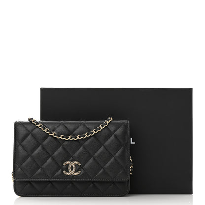 Chanel Caviar Quilted Perforated Metal CC Wallet On Chain WOC Black 12 of 12