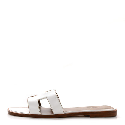 Hermes Box Calfskin Oran Sandals 38 White 1 of 10