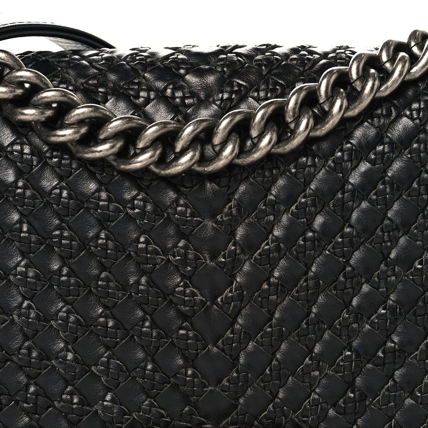 Lambskin Braided Woven Medium Boy Flap Black