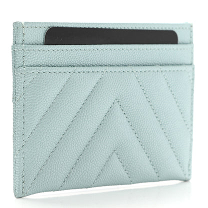 Chanel Metallic Caviar Chevron Quilted Vintage Mademoiselle Card Holder Light Blue 3 of 9