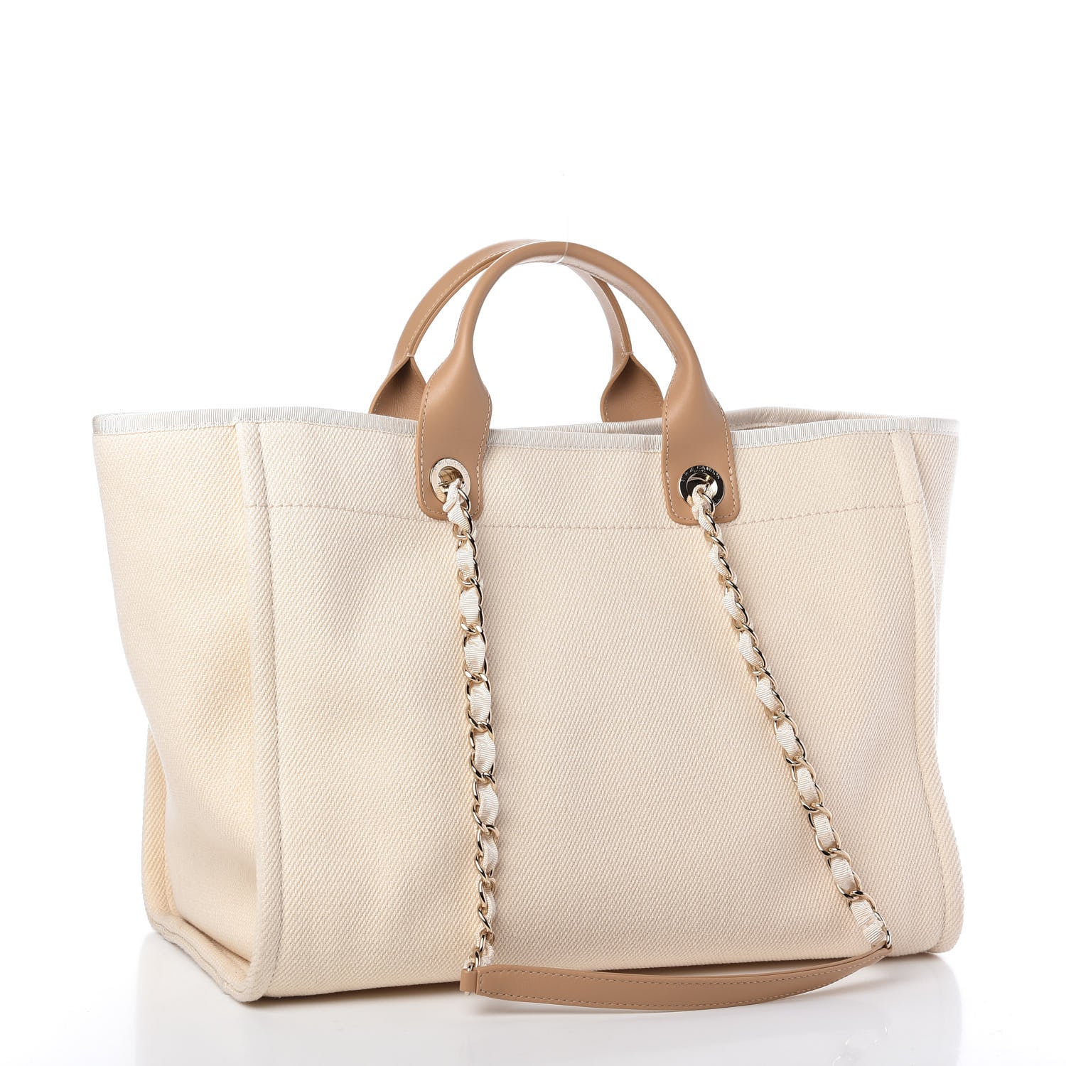 Chanel Canvas Pearl Medium Deauville Tote Ecru Beige 3 of 10