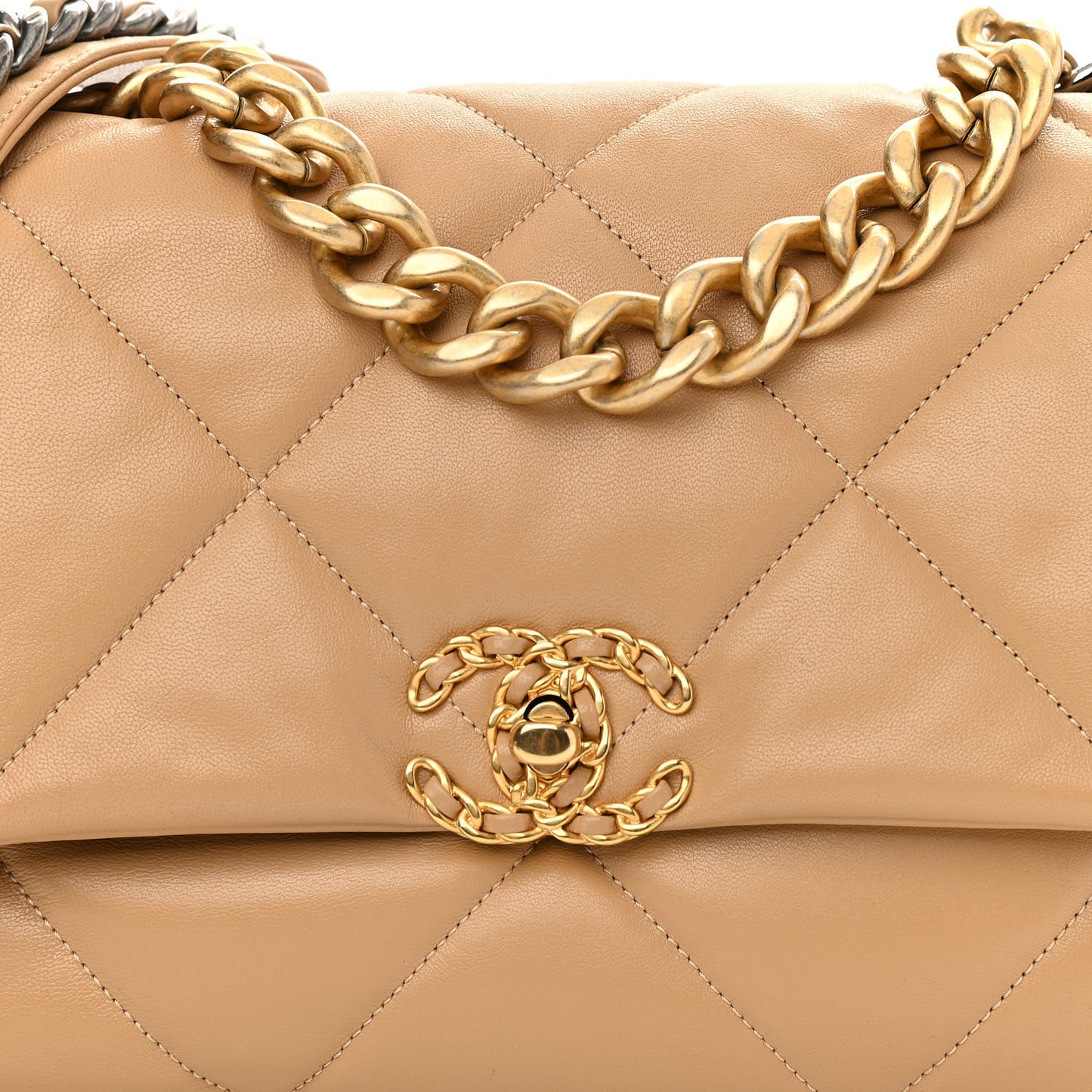 Lambskin Quilted Large Chanel 19 Flap Dark Beige