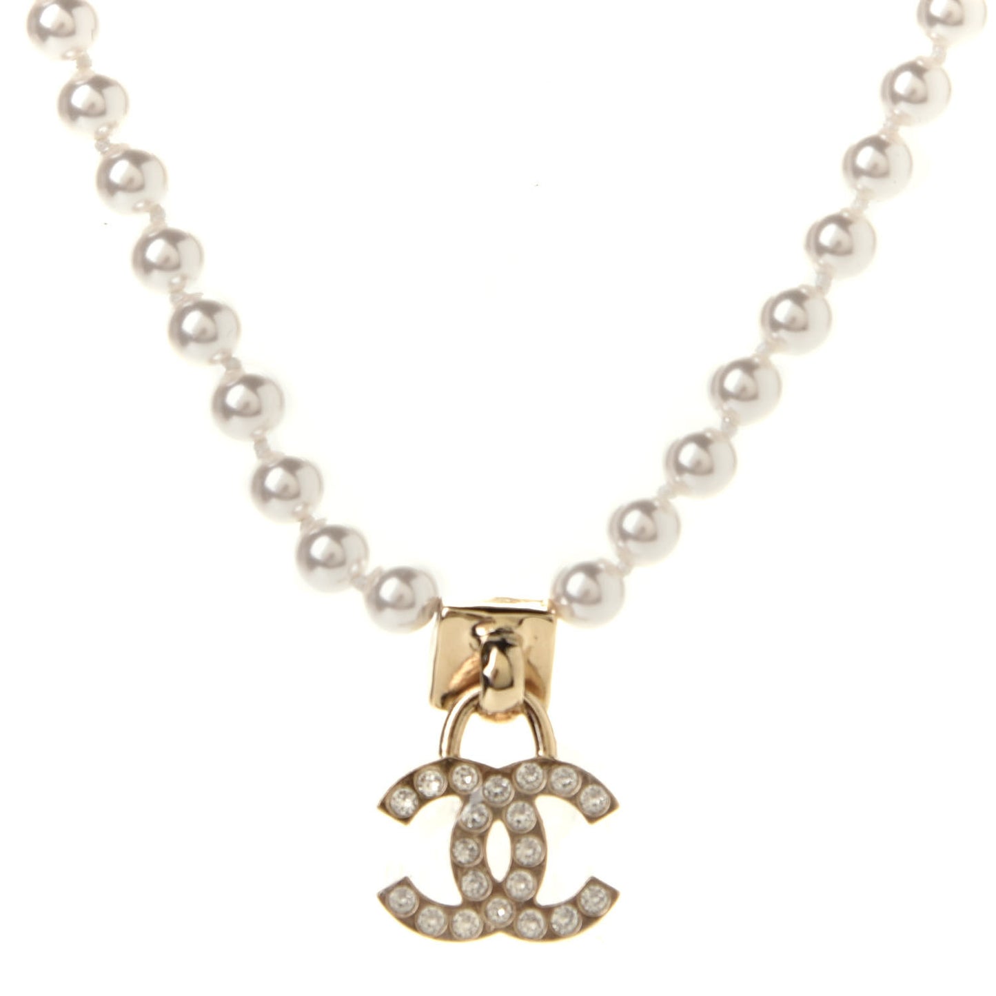 Pearl Crystal CC Short Necklace Gold