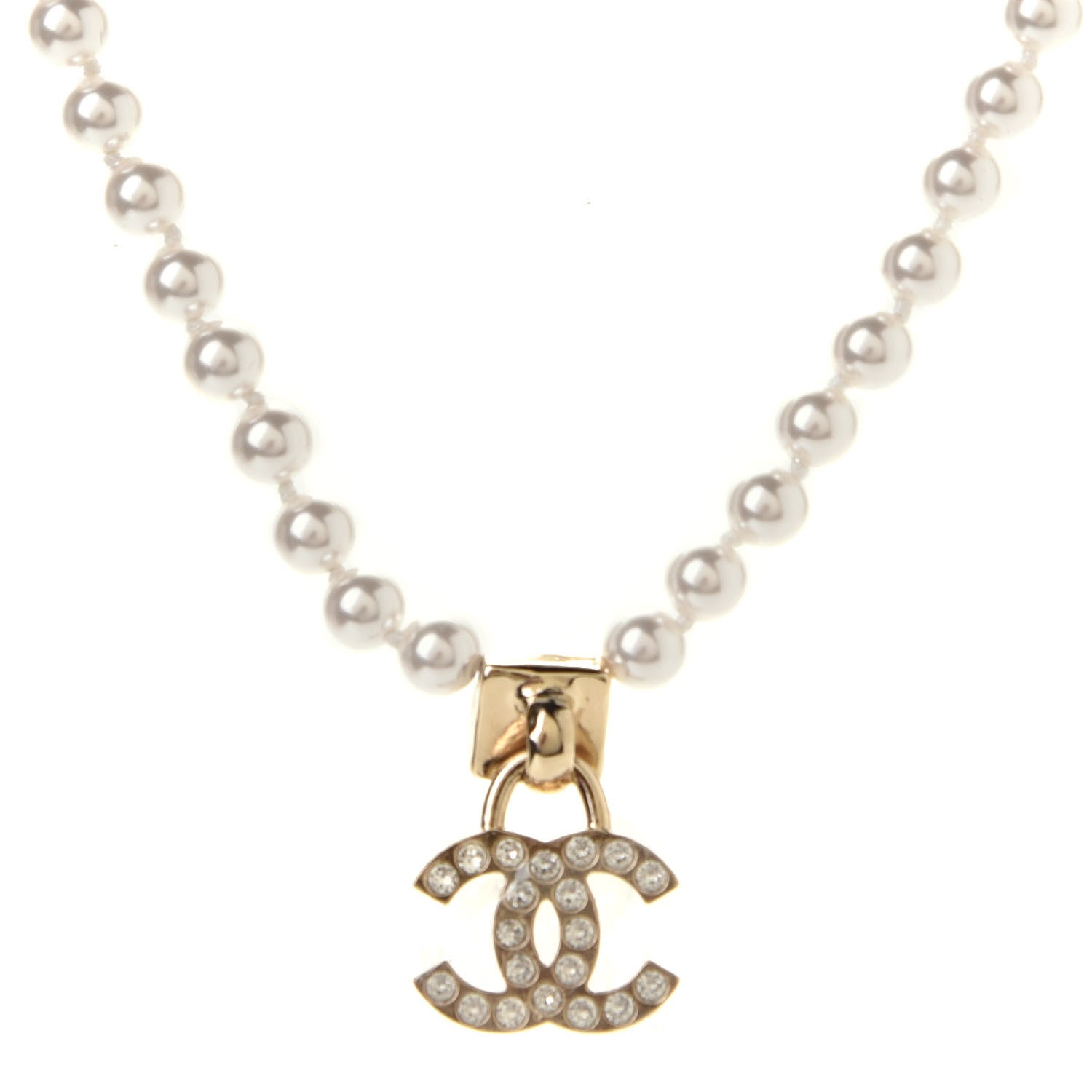 Chanel Pearl Crystal CC Short Necklace Gold 1 of 4