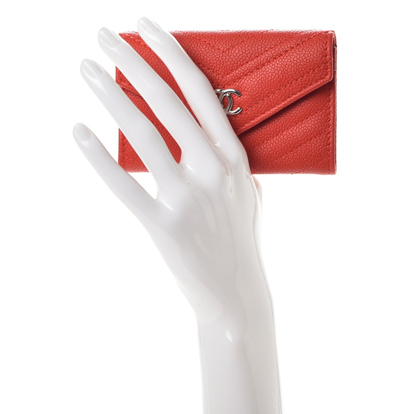 Caviar Chevron Quilted Card Holder Wallet Red