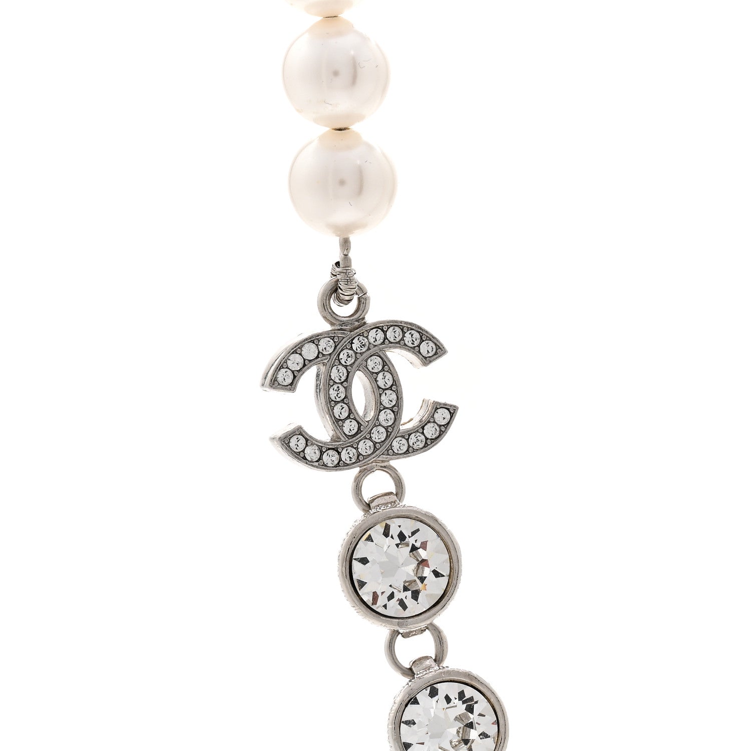 Chanel Pearl Crystal CC Choker Necklace Silver 4 of 5