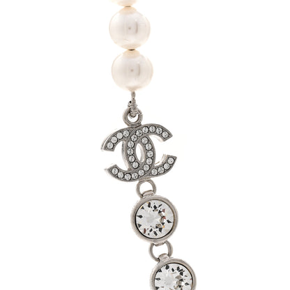 Chanel Pearl Crystal CC Choker Necklace Silver 4 of 5