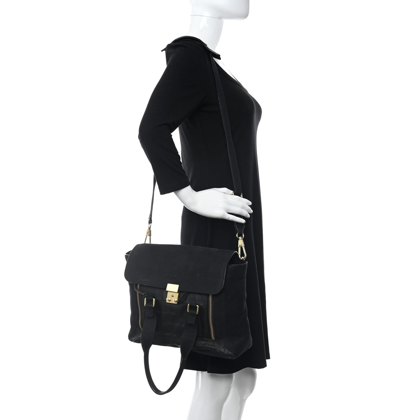 Nubuck Crocodile Embossed Medium Pashli Satchel Black