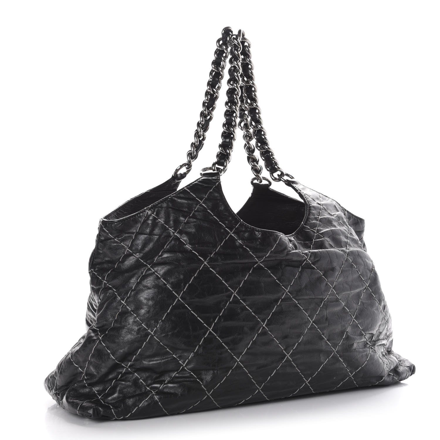 Chanel Glazed Goatskin Double Contrast Stitch Tote Black 3 of 13
