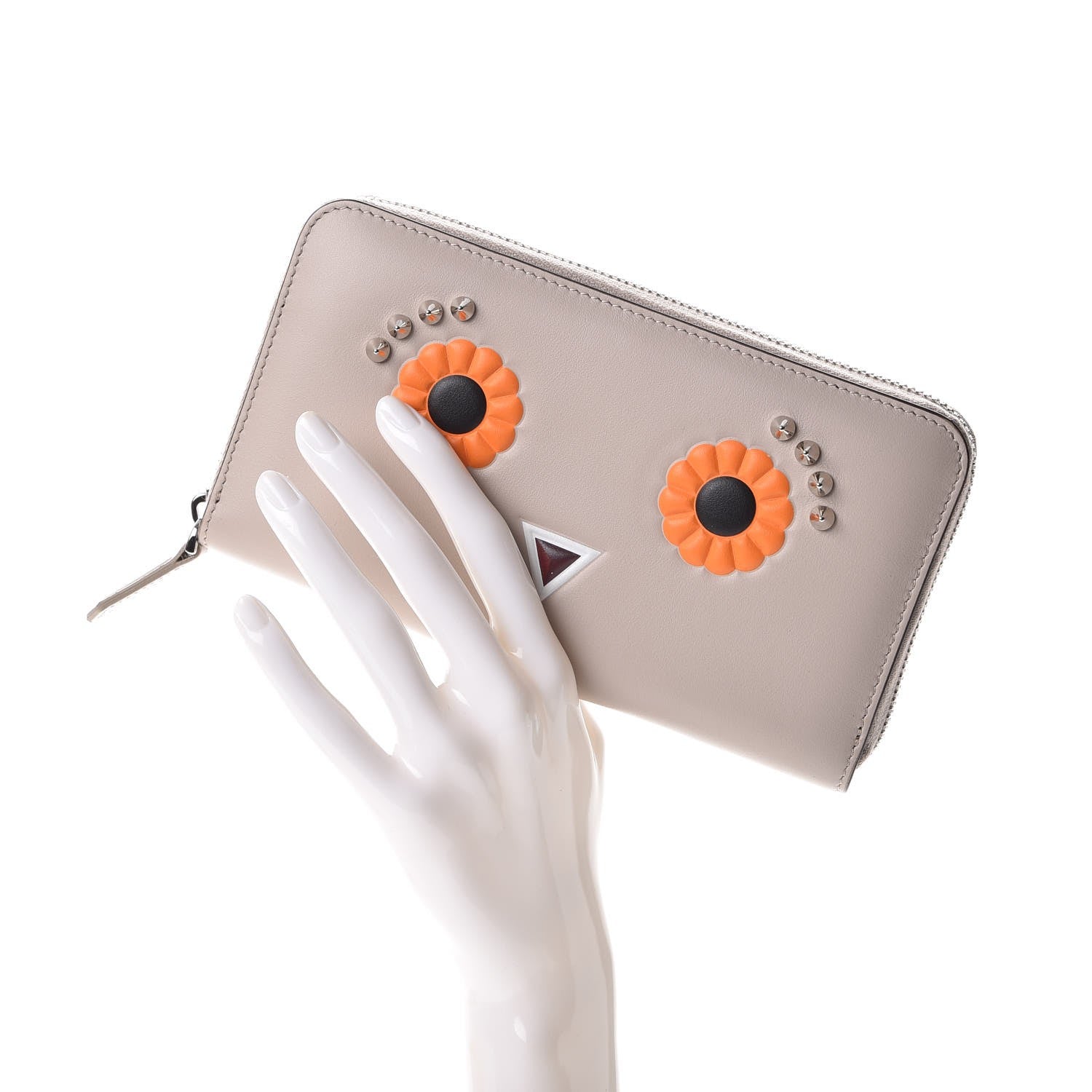 Fendi Vitello Century Lucido Hypnoteyes Studded Zip Around Wallet Grigio Polvere Arancio Multicolor 2 of 10