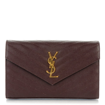 Saint Laurent Grain De Poudre Matelasse Chevron Monogram Chain Wallet Amaranto 1 of 8
