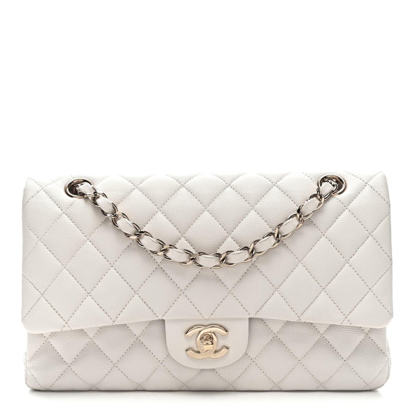 Caviar Quilted Medium Double Flap White
