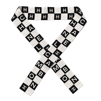 Chanel Silk Logo Cambon Slim Bandeau Scarf Black Ecru 2 of 4
