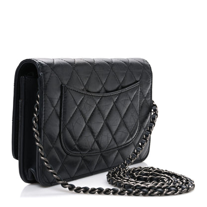 Chanel Aged Calfskin Quilted Lucky Charms 2.55 Reissue Wallet On Chain WOC Black 3 of 11