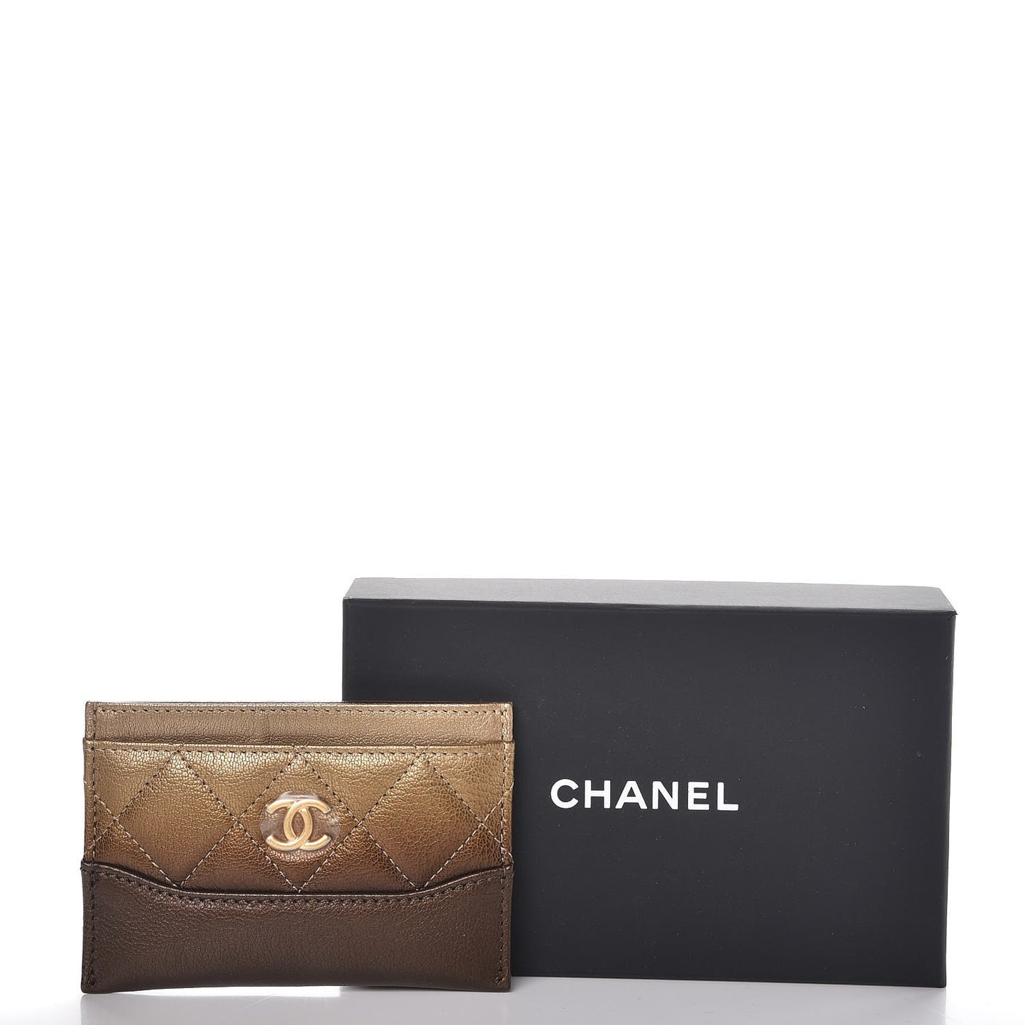 Metallic Goatskin Quilted Gabrielle Card Holder Bronze