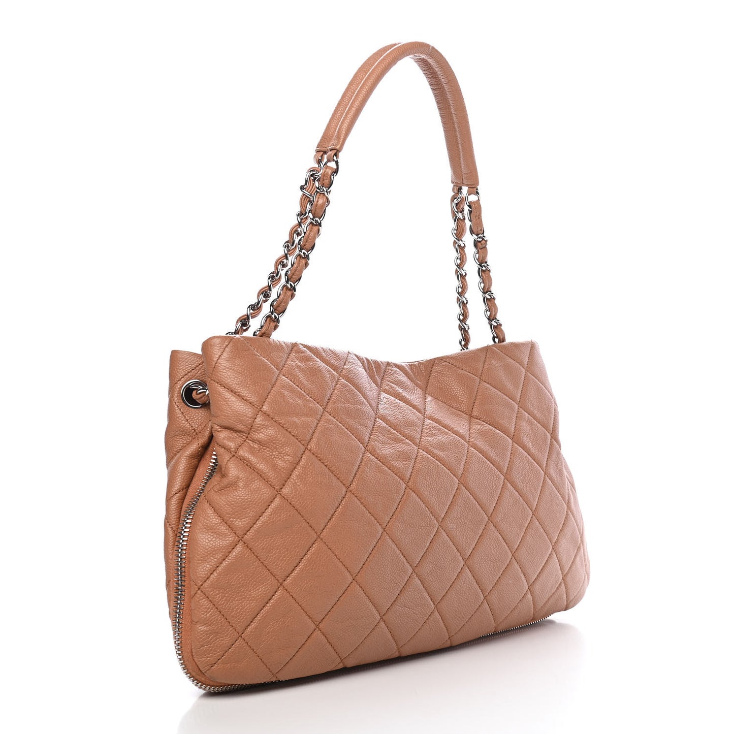 Caviar Quilted Expandable Zip Shoulder Bag Beige