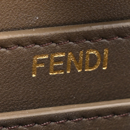 Fendi Vitello Seta Shiny Nappa Floral Embroidered Petite Peekaboo I SEE U Satchel Carbone Black 7 of 14