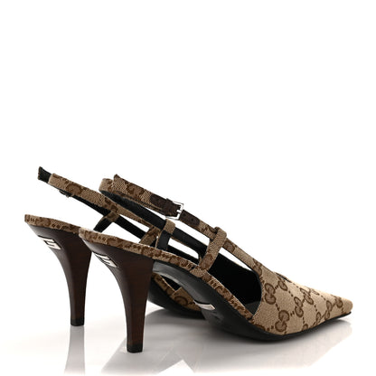 Gucci Monogram Malga Kid Square G 75mm Slingback Pumps 36 Beige Ebony New Acero 4 of 8