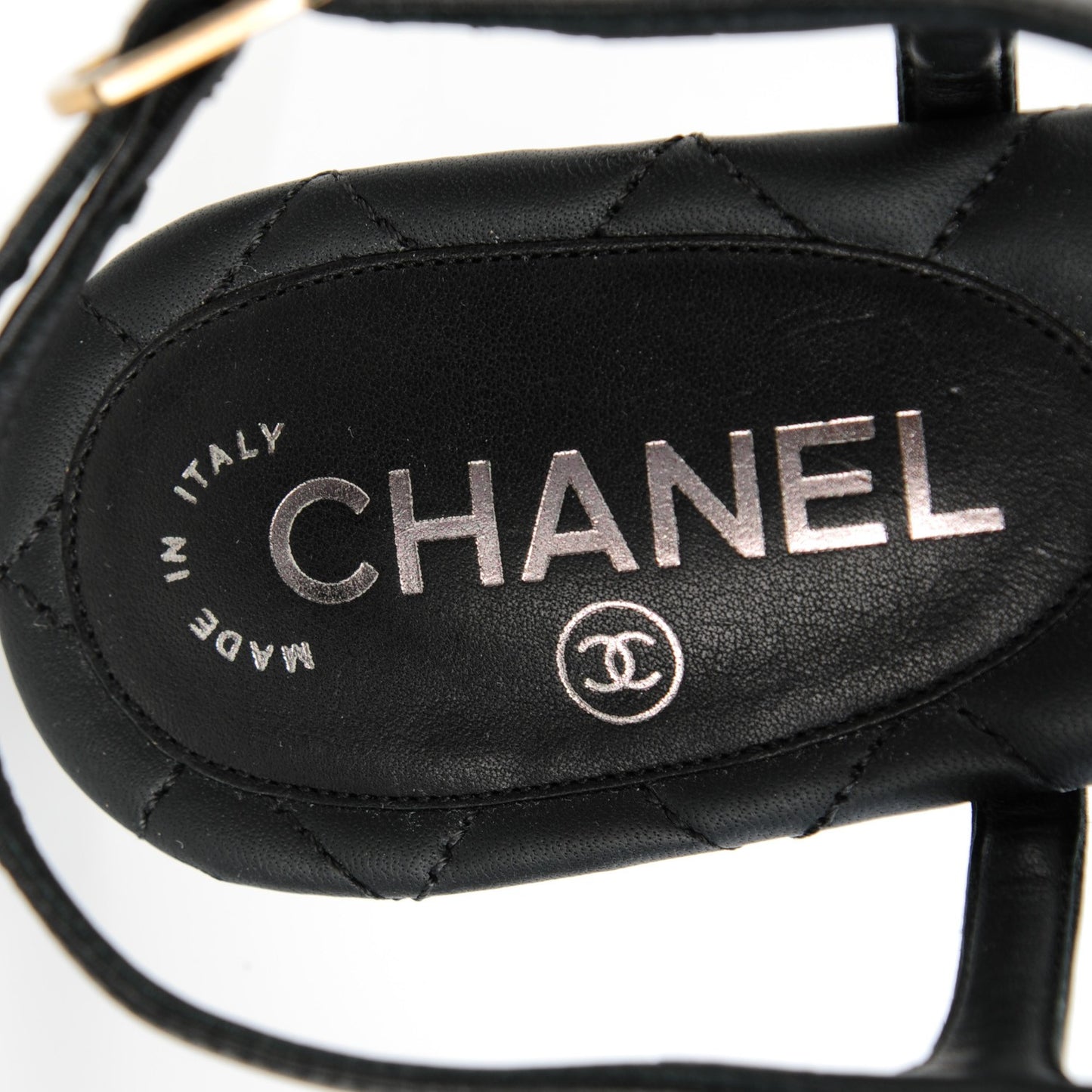 Calfskin Paris Dallas Quilted Star CC Thong Sandals Black 37.5