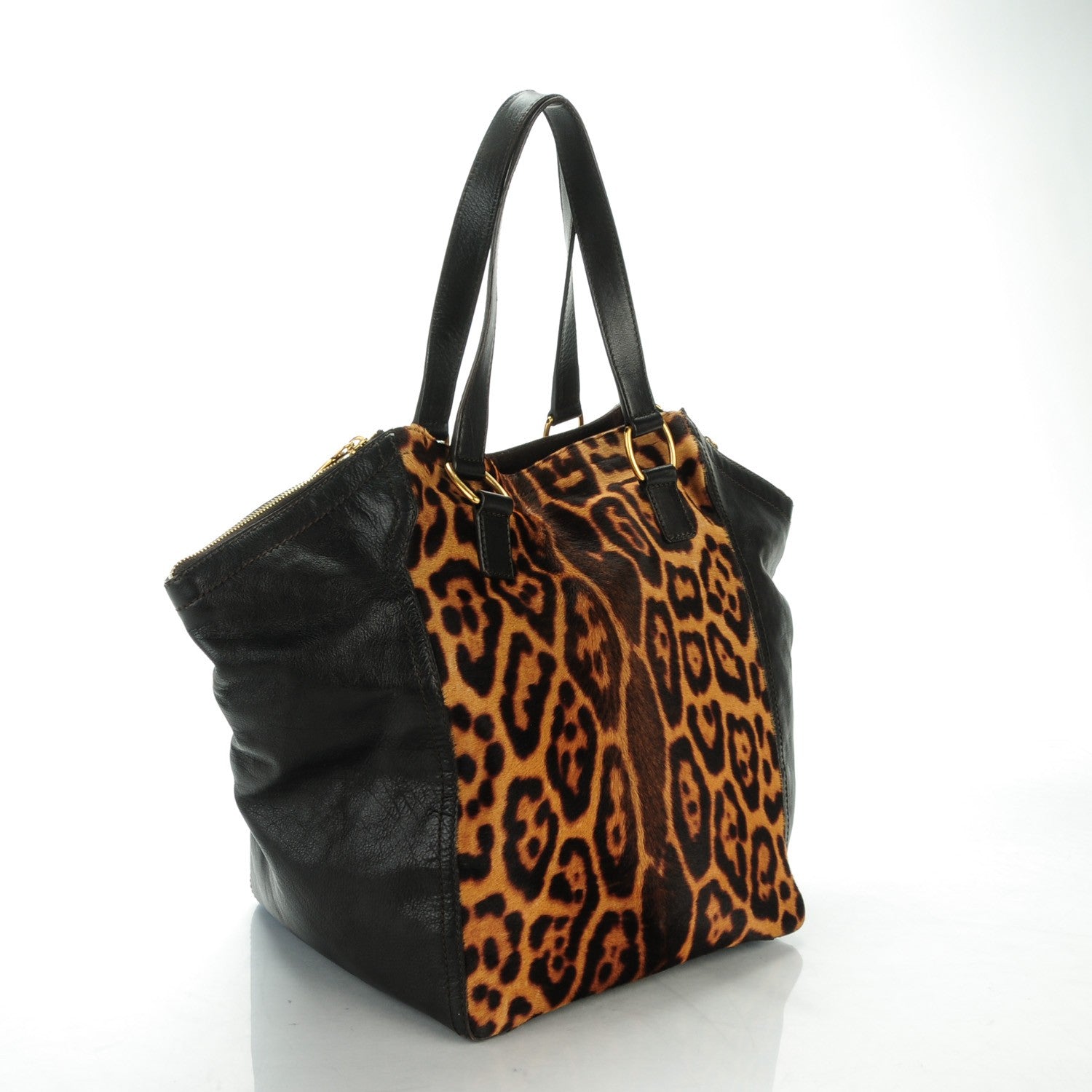 Saint Laurent Calfskin Leopard Print Pony Hair Medium Downtown Tote Dark Brown 3 of 8
