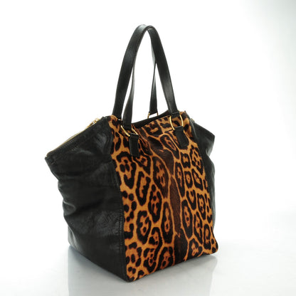 Saint Laurent Calfskin Leopard Print Pony Hair Medium Downtown Tote Dark Brown 3 of 8
