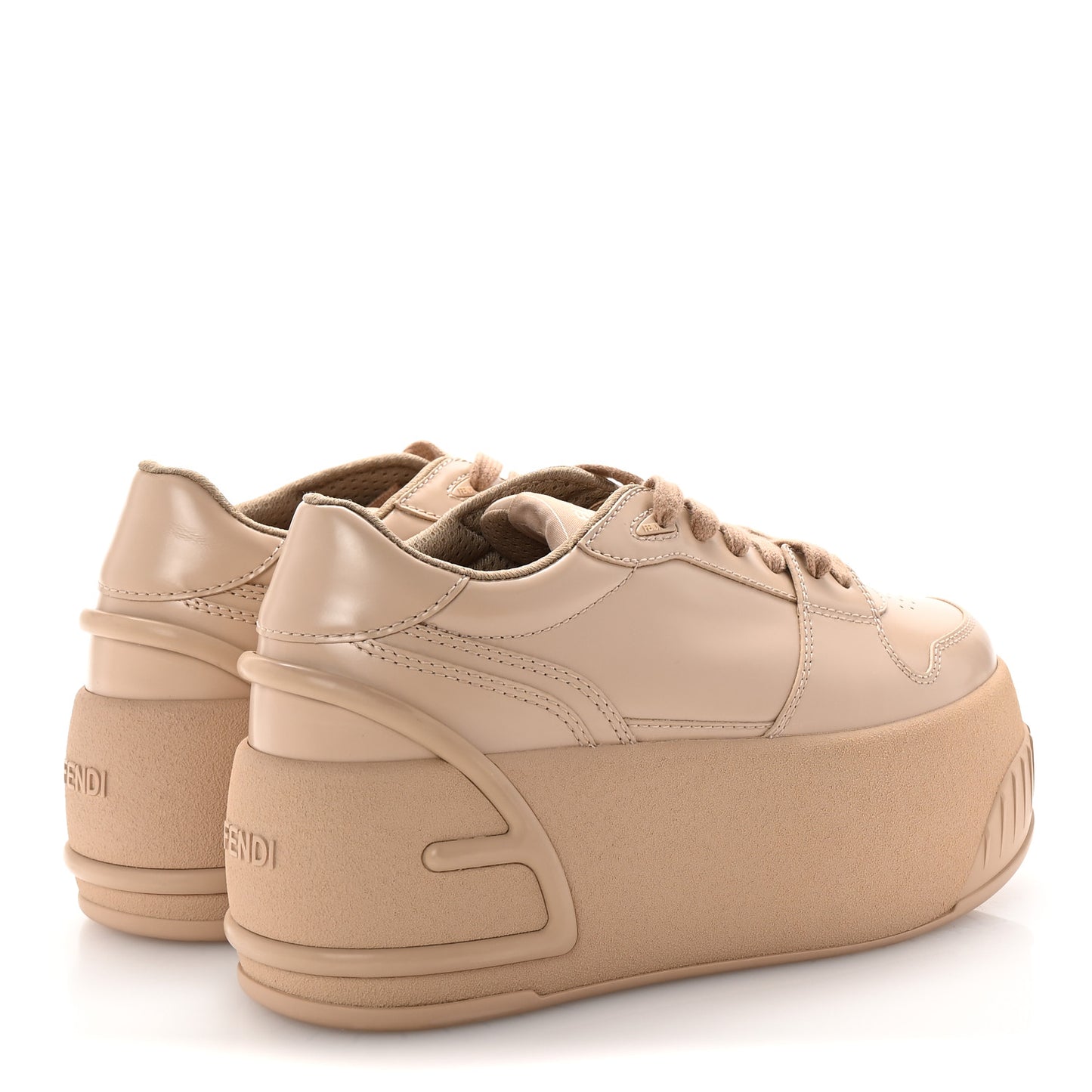 Calfskin Fashion Show Platform Sneakers 38.5 40 Beige