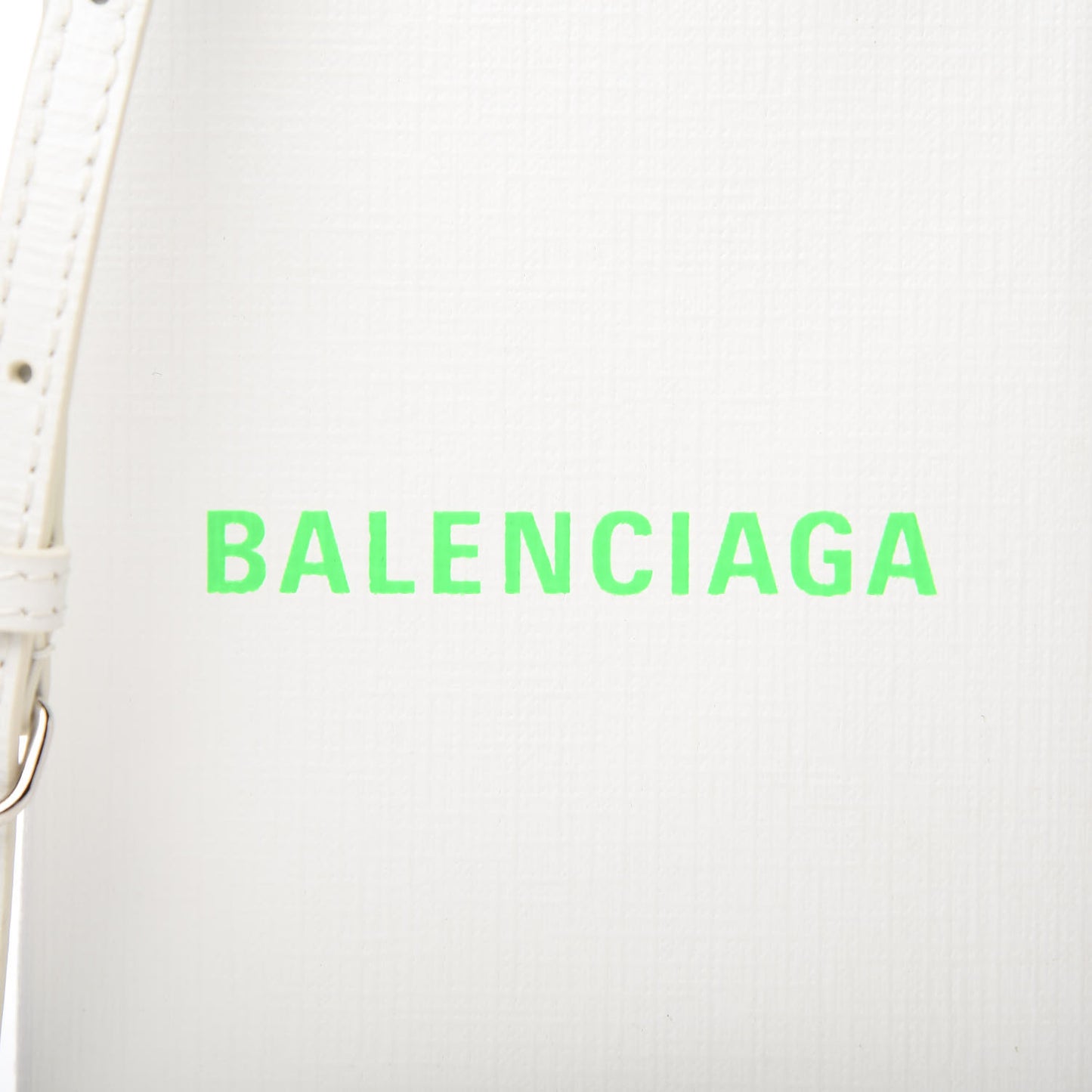 Squared Calfskin Logo Shopping Phone Holder Bag White Light Green