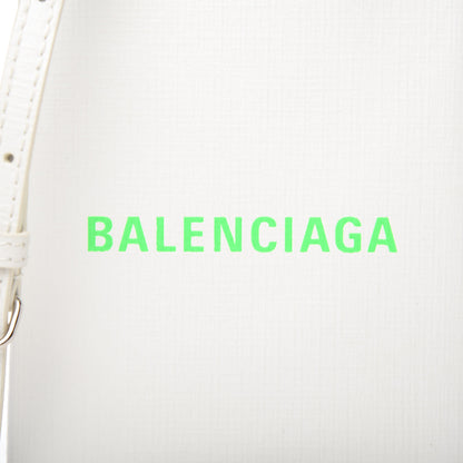Balenciaga Squared Calfskin Logo Shopping Phone Holder Bag White Light Green 9 of 9