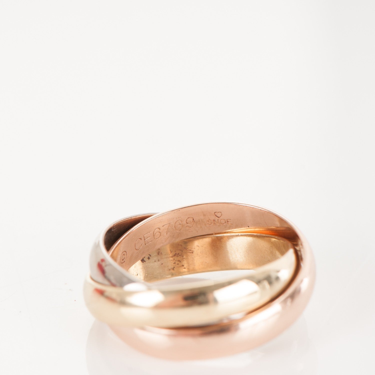 Cartier 18K Pink Yellow White Gold Small Trinity Ring 48 4.5 5 of 5