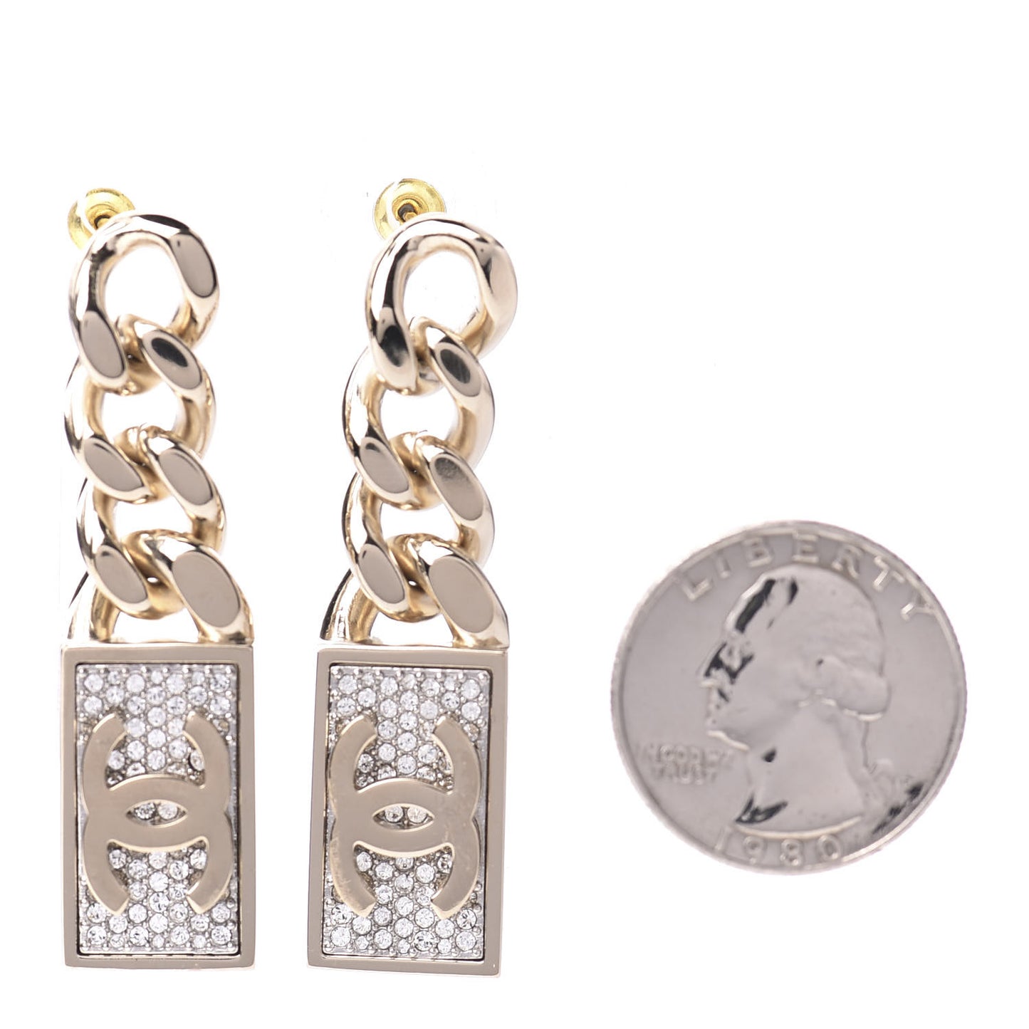 Crystal Dog Tag Charm Earrings Gold