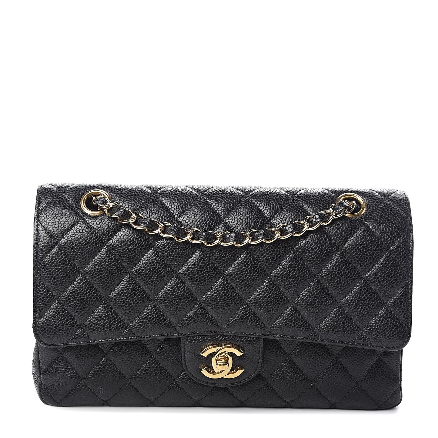 Caviar Quilted Medium Double Flap Black