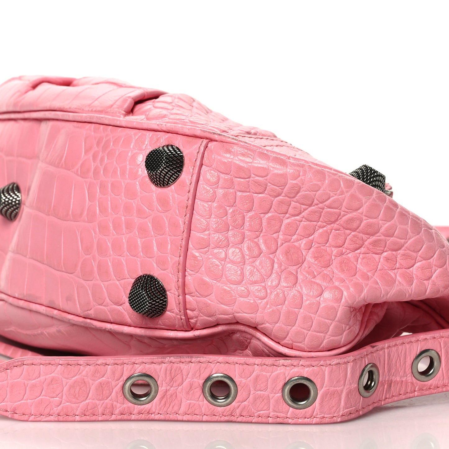 Extra Supple Calfskin Crocodile Embossed Small Le Cagole Shoulder Bag Sweet Pink